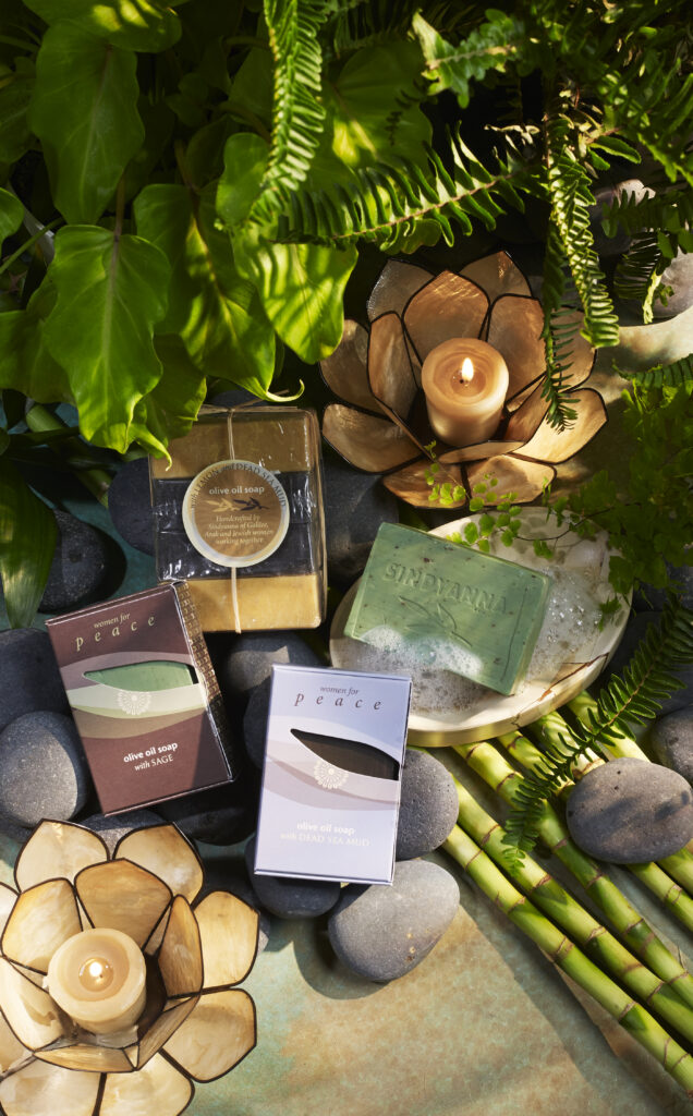 Fair trade soaps in lush green setting