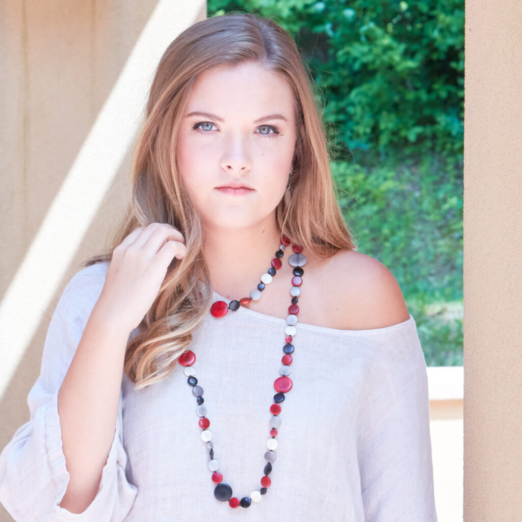 beautiful model wearing tagua jewelry