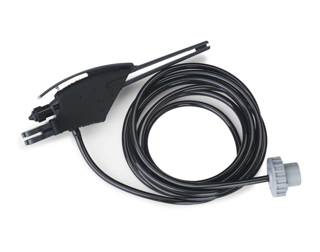 black rubber airbrush hose on white background