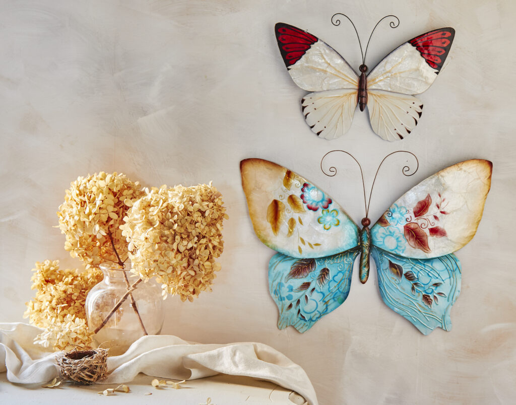 Eangee fair trade metal wall decor of painted butterflies