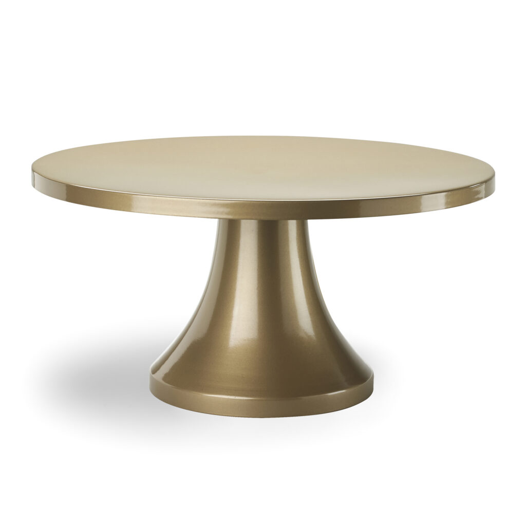 gold cake stand on white background