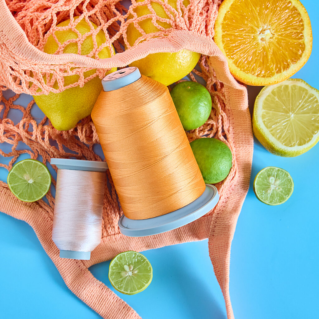 pale orange thread with lemons and limes