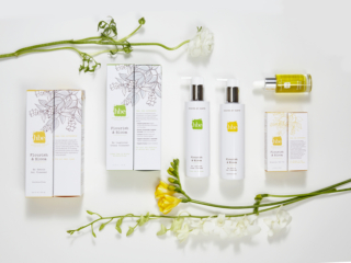 high end botanical beauty brand packaging with floral accents