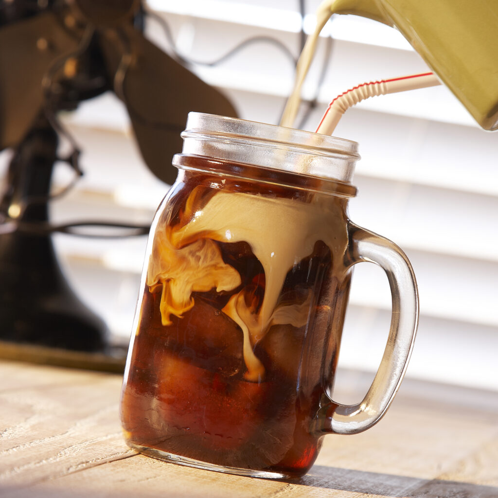 beautiful photos of iced coffee in old fashioned glass mug