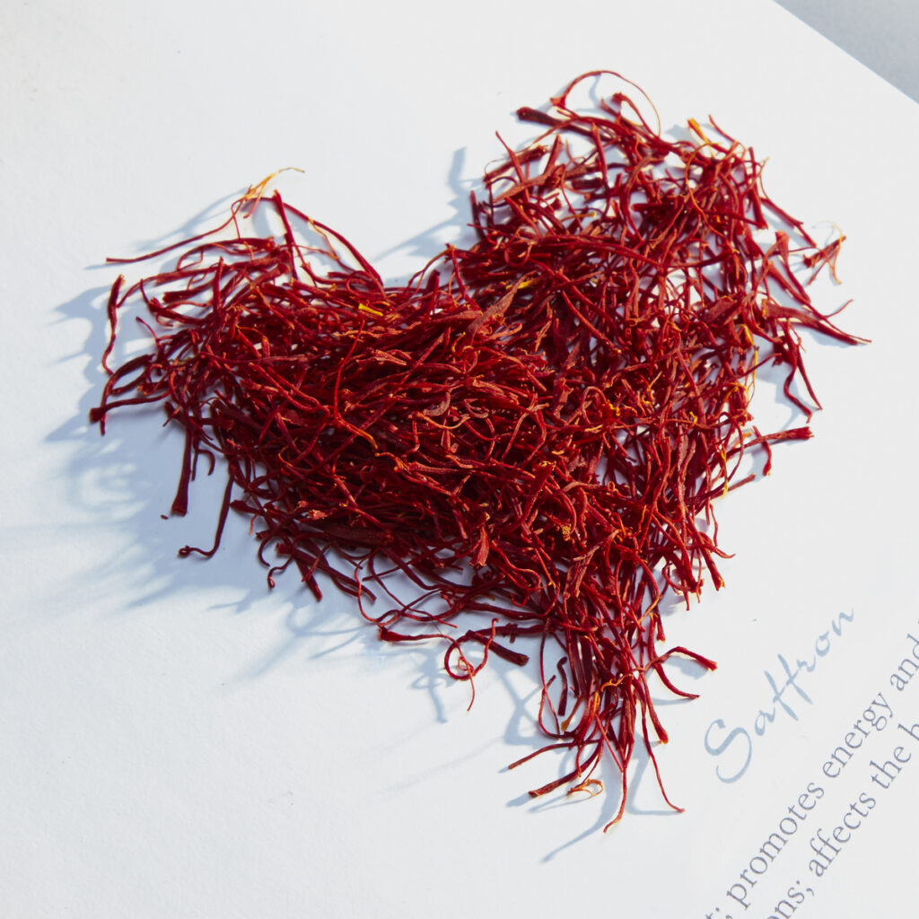 beautiful saffron in shape of heart with word saffron
