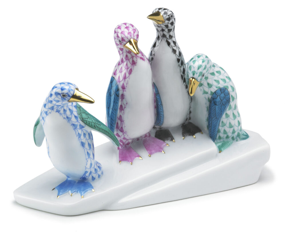 Herend penquins figurine on white background