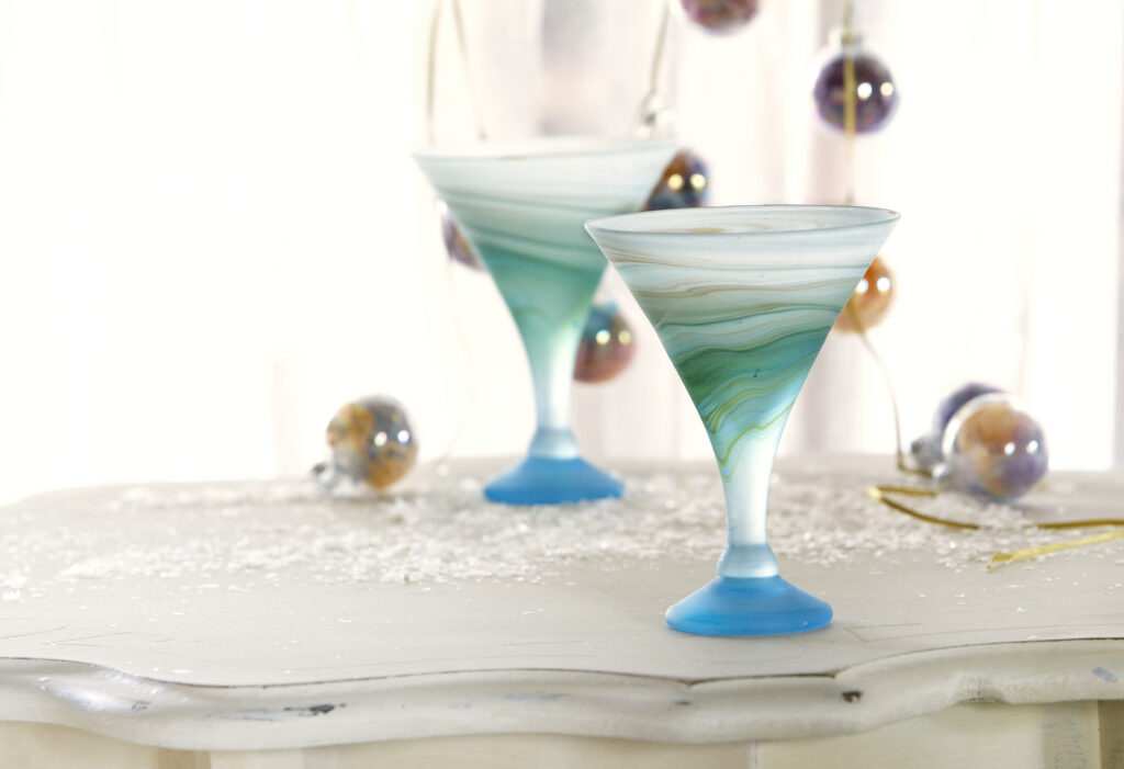 fair trade Phoenician style goblets on dreamy white holiday background