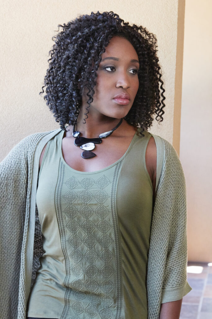 beautiful model wearing handcrafted fair trade tagua jewelry