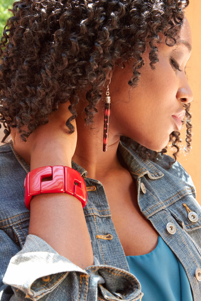 beautiful model wearing handcrafted fair trade jewelry