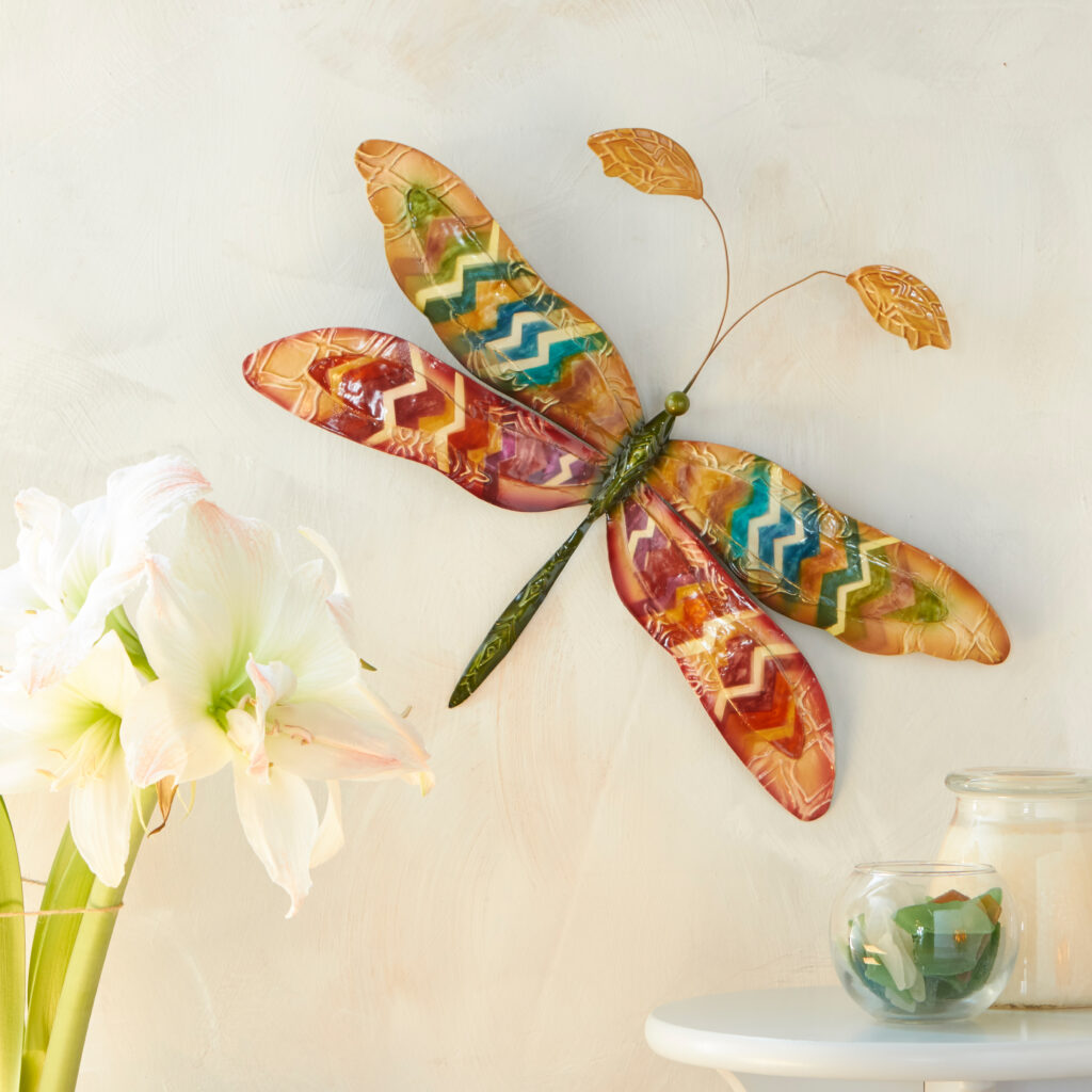 Eangee fair trade metal wall decor of painted dragonfly