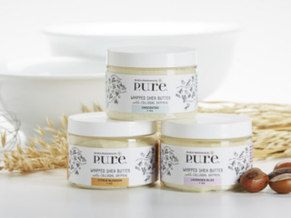 whipped shea butter containers in dramy white scene