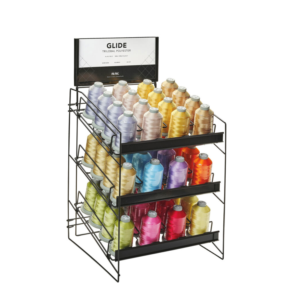 Glide thread counter top display on white background