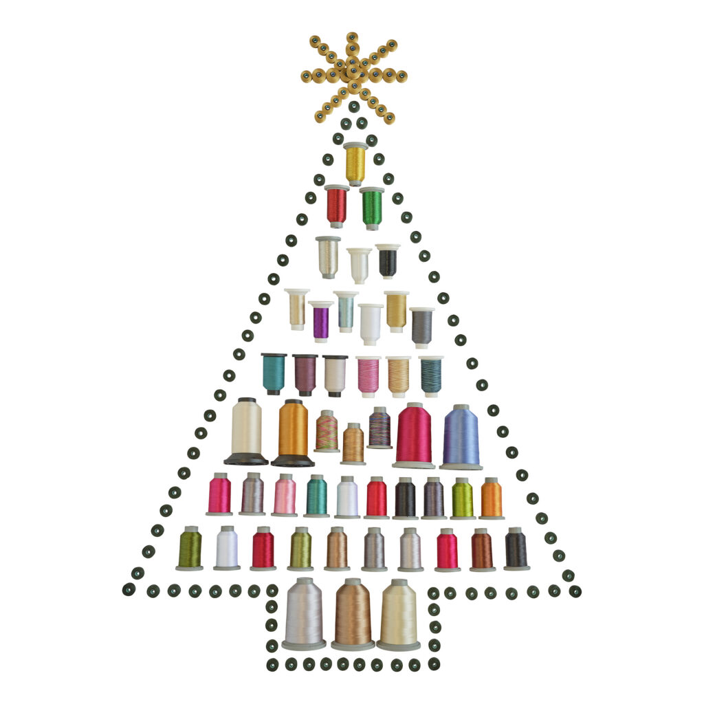HabandDash Co. threads in the shape of a Christmas tree on white background