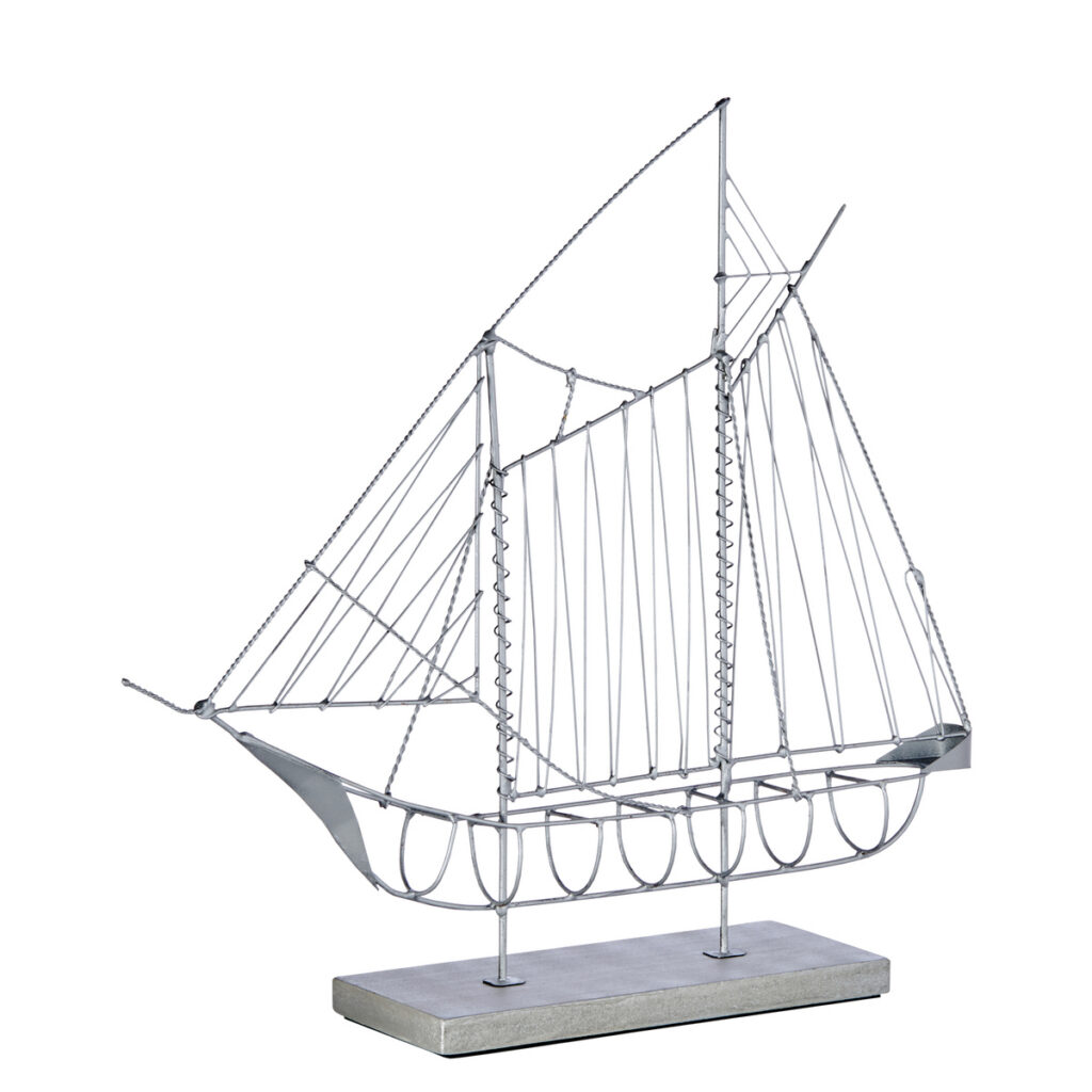 wireframe ship sculpture on white background