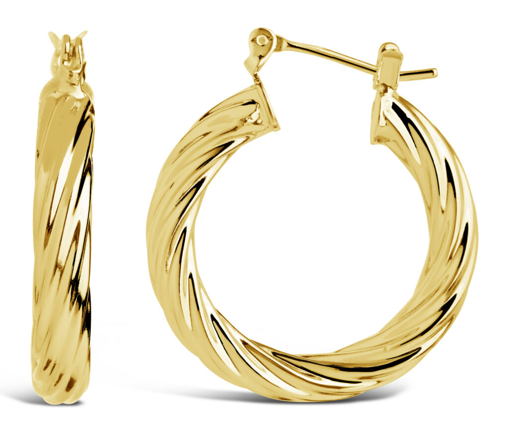 gold hoop earrings on a white background