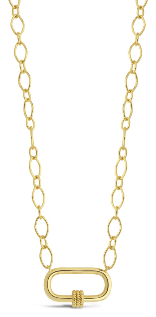 gold carabiner chain on white background