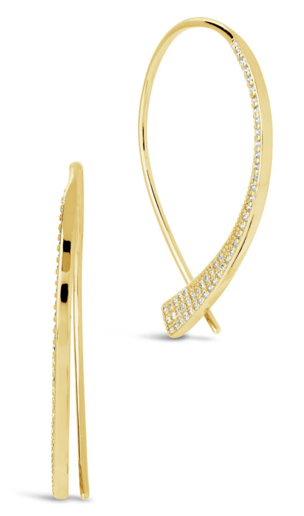 gold threader earrings with CZs on a white background